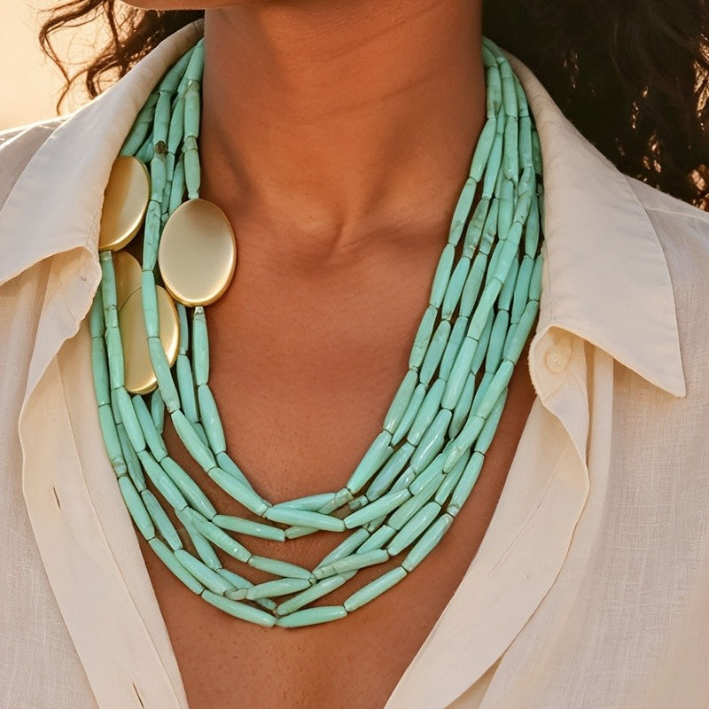 Turquoise Oval Disc Layered Necklace