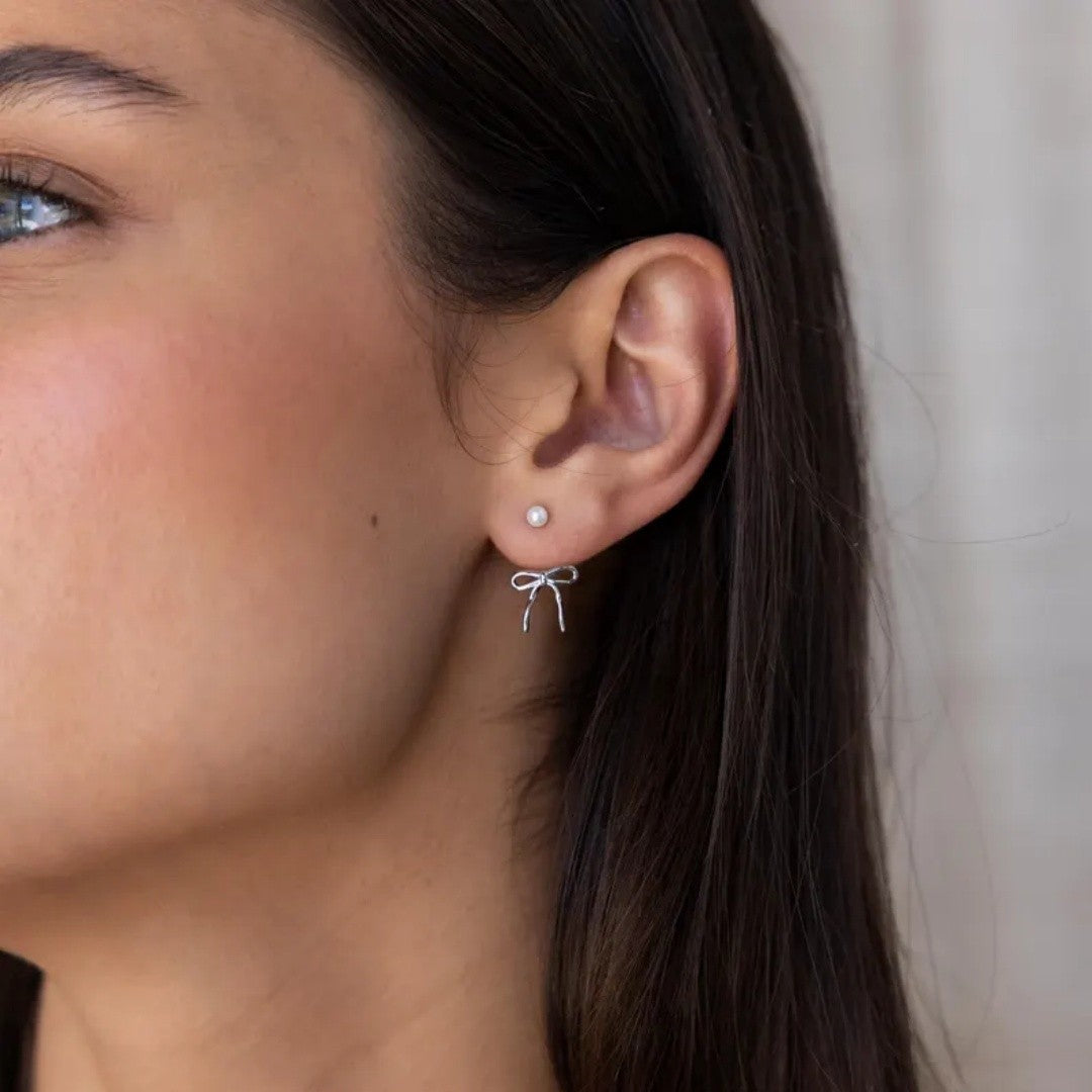 Pearl Bow Stud Earrings