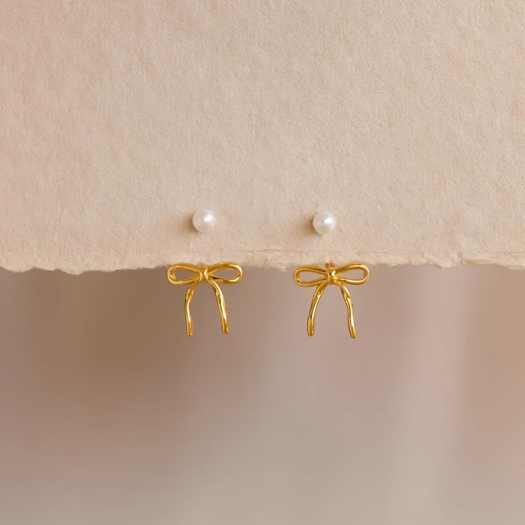 Pearl Bow Stud Earrings