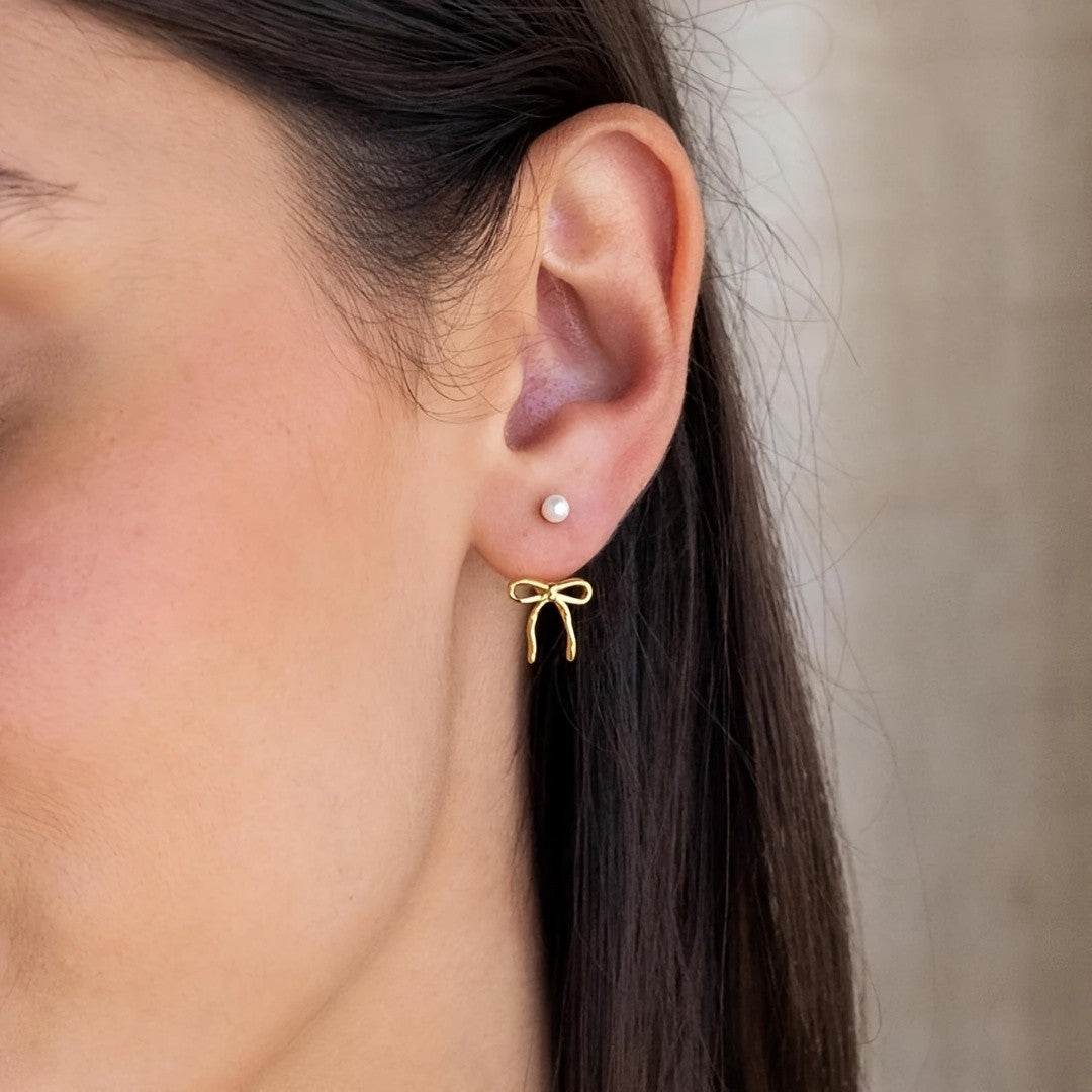 Pearl Bow Stud Earrings
