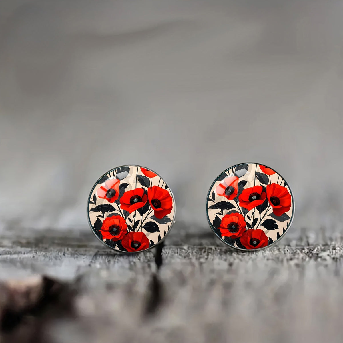 Red Poppy Floral Stud Earrings