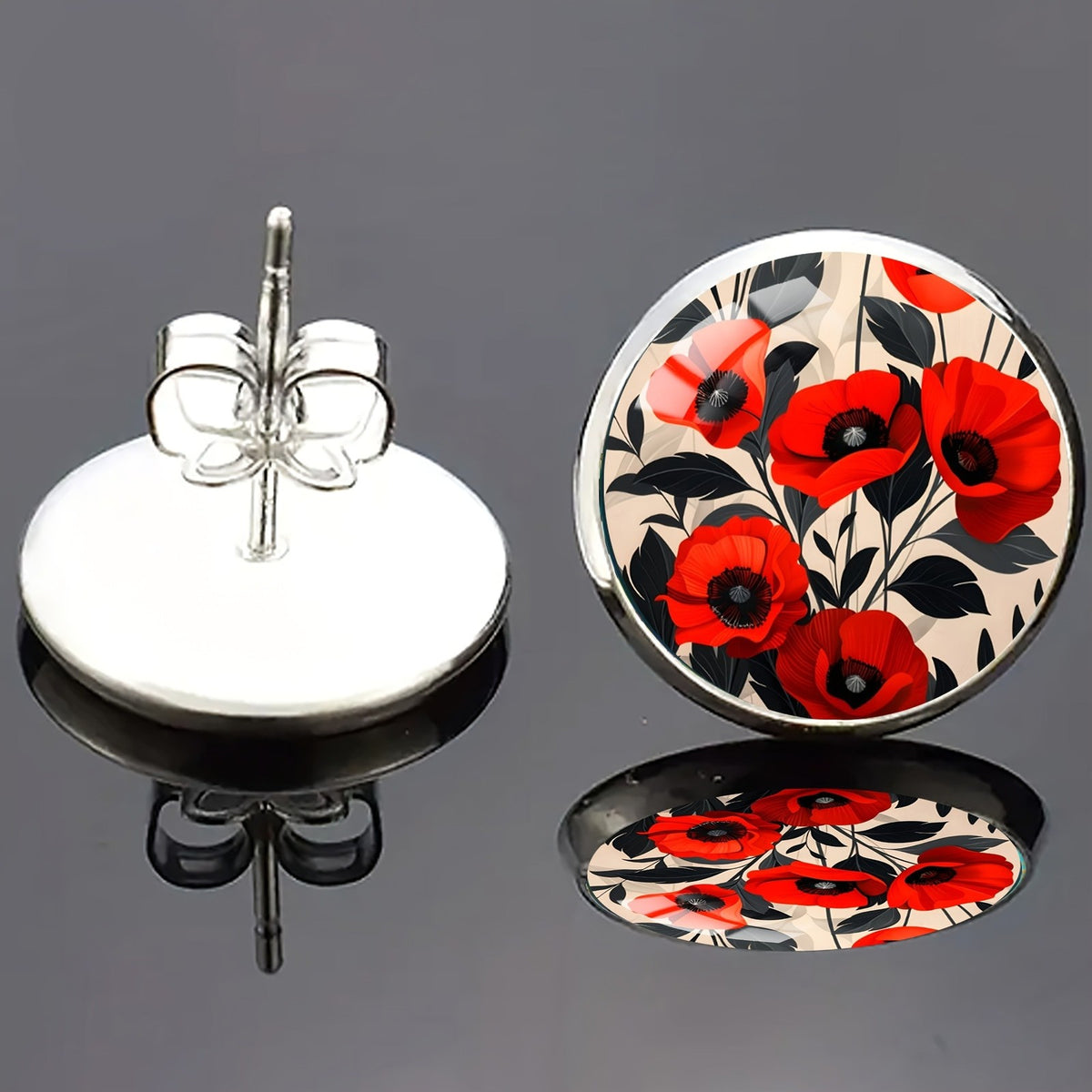 Red Poppy Floral Stud Earrings