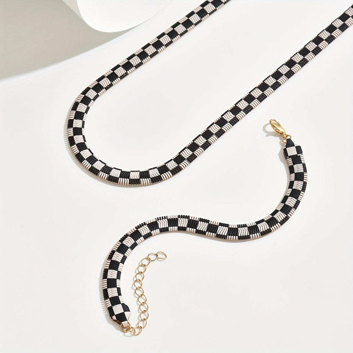 Black & White Checkered Necklace & Bracelet Set
