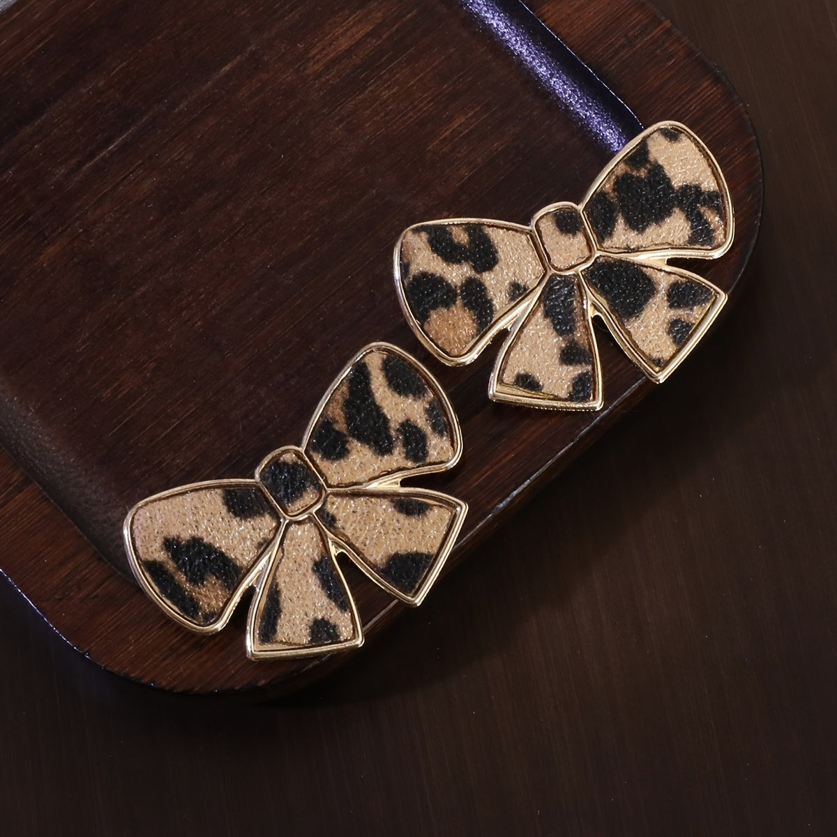 Leopard Print Bow Stud Earrings