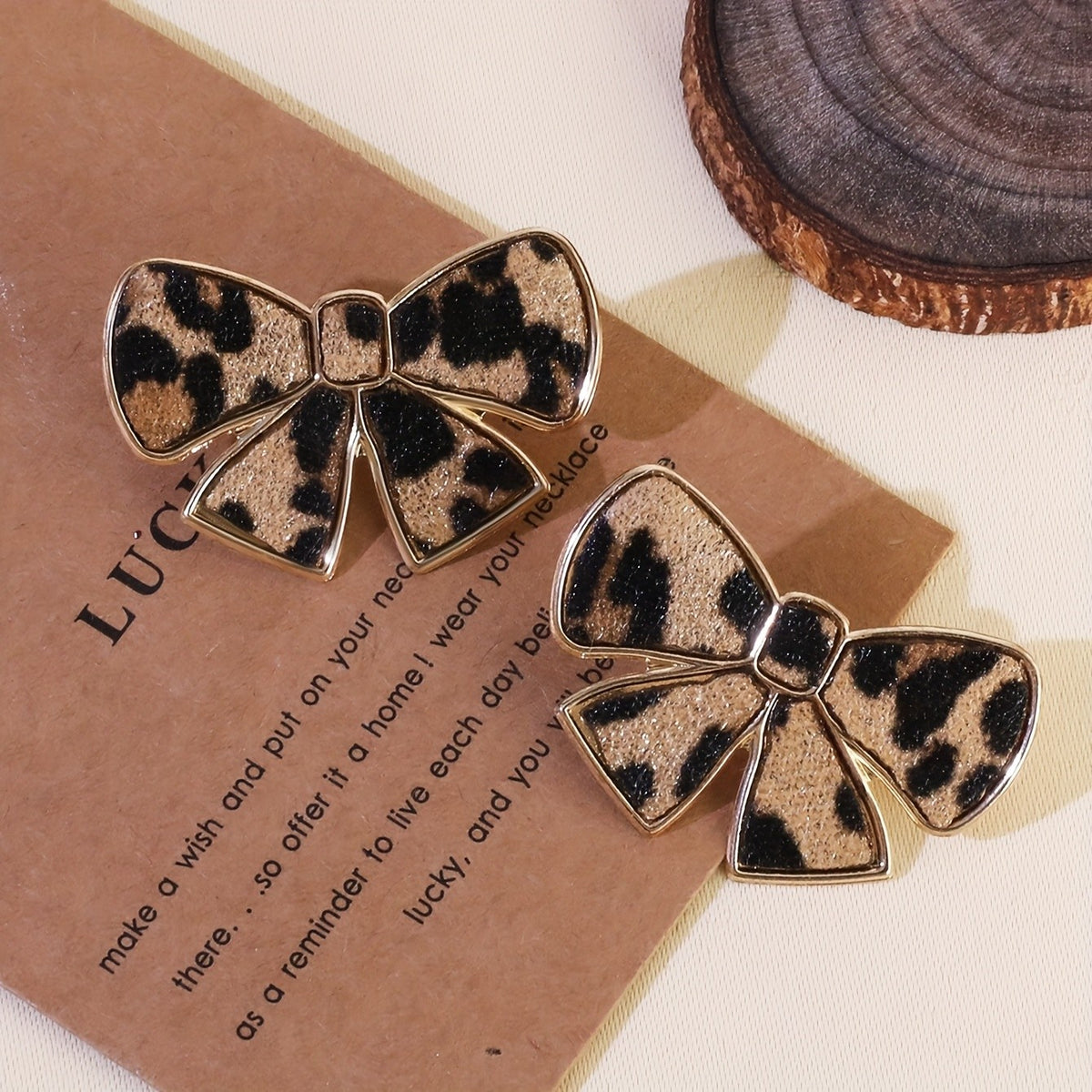 Leopard Print Bow Stud Earrings