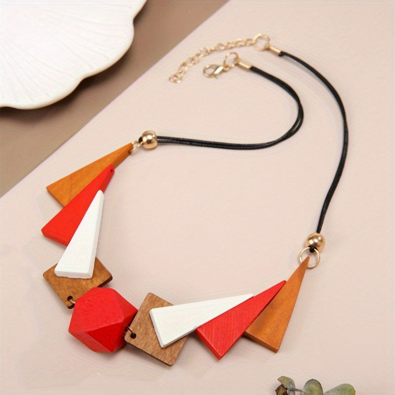 Color Block Triangle Wood Necklace