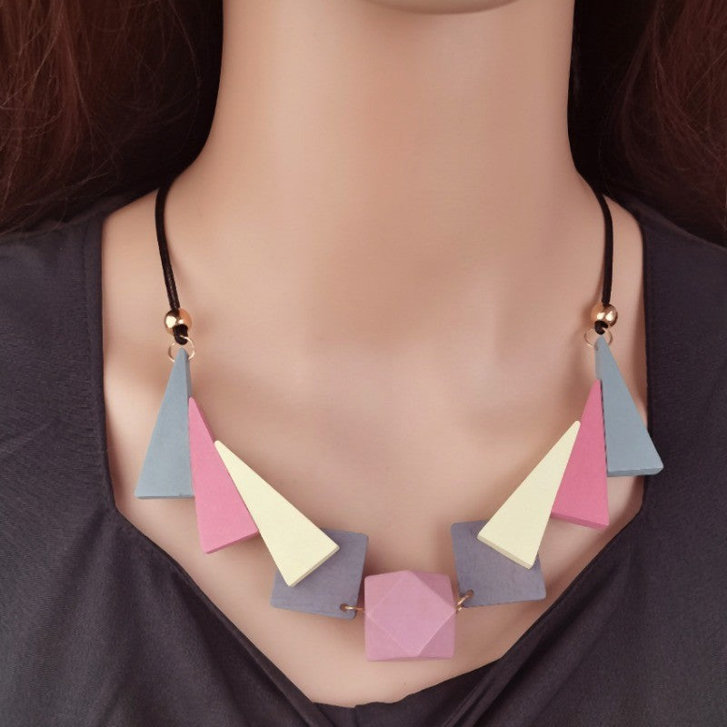 Color Block Triangle Wood Necklace