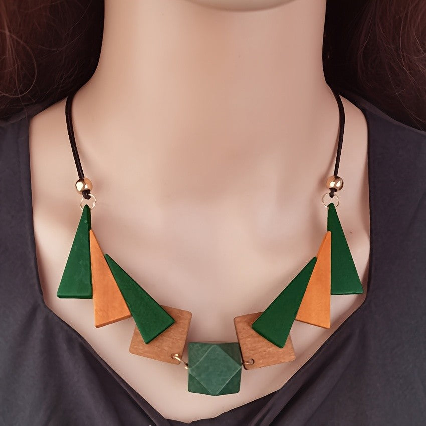 Color Block Triangle Wood Necklace