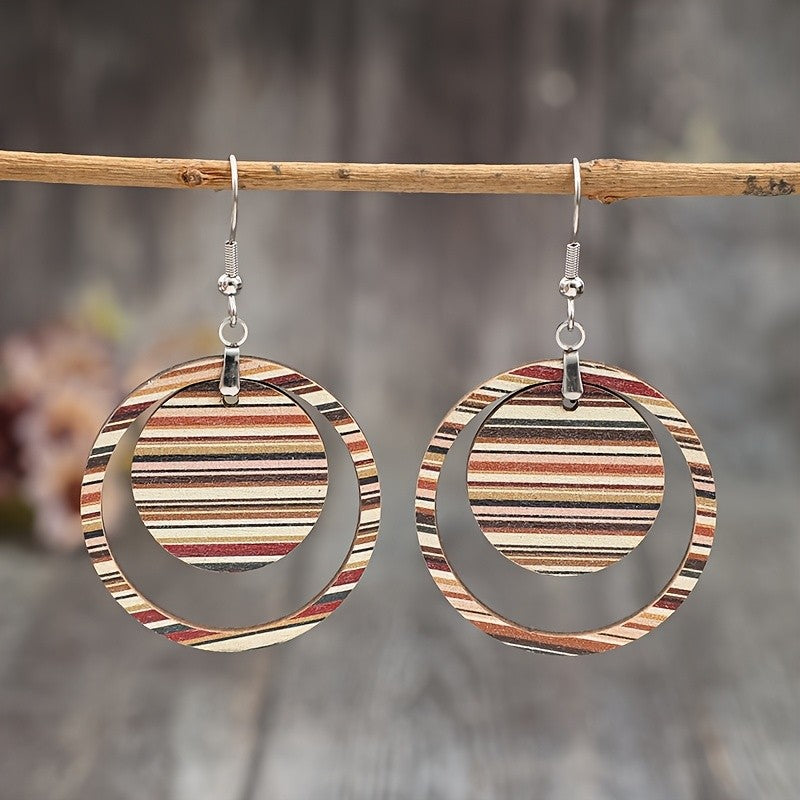 Striped Wood Hoop Earrings