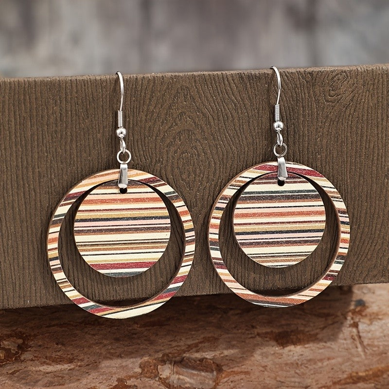 Striped Wood Hoop Earrings