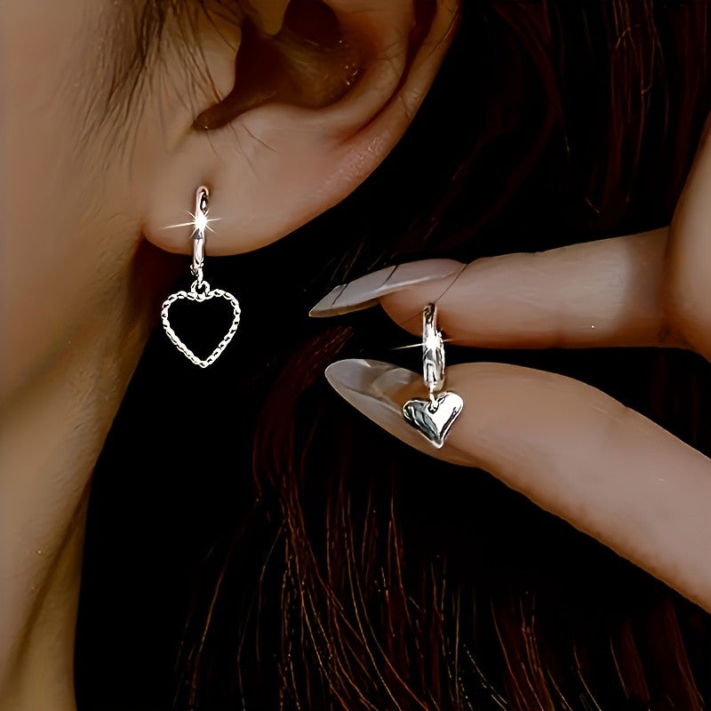Twisted & Solid Heart Hoop Earring Set