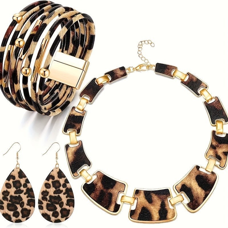 Leopard Print Link Jewelry Set