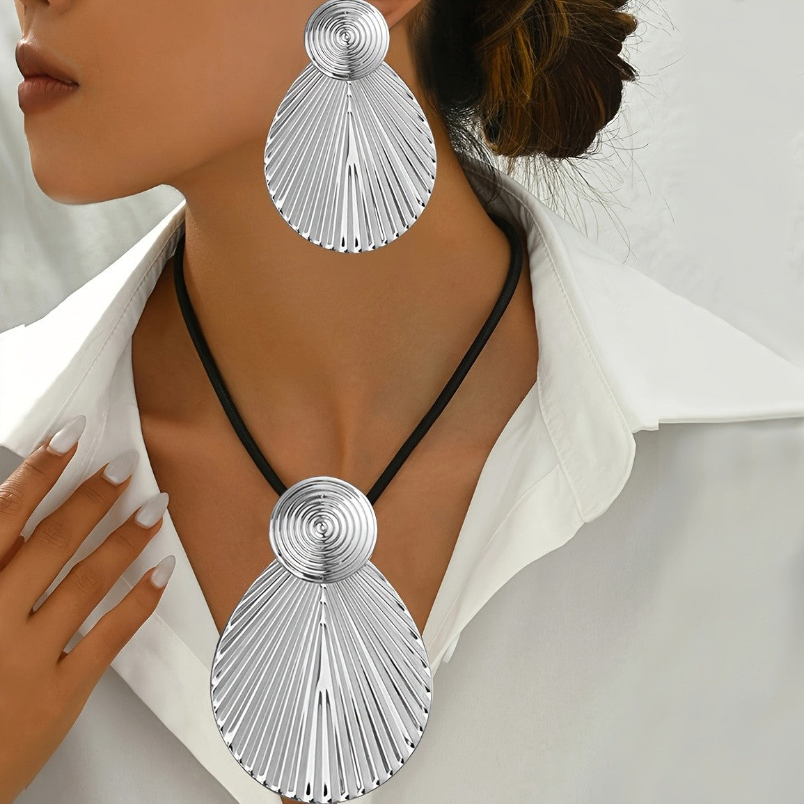 Silver Fan Spiral Jewelry Set