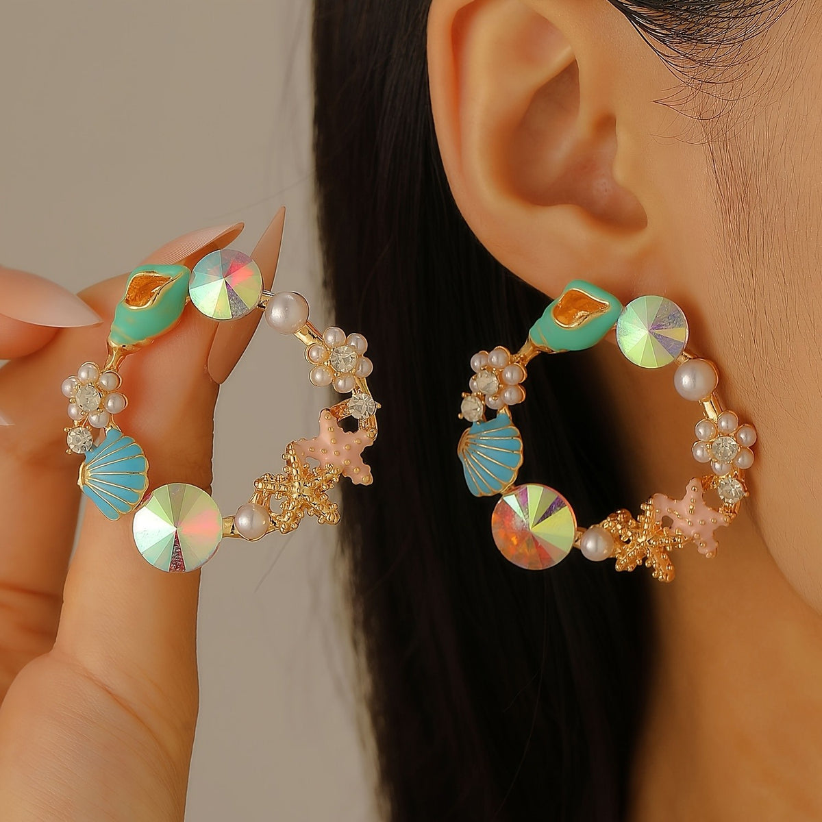 Ocean Shell & Pearl Hoop Earrings
