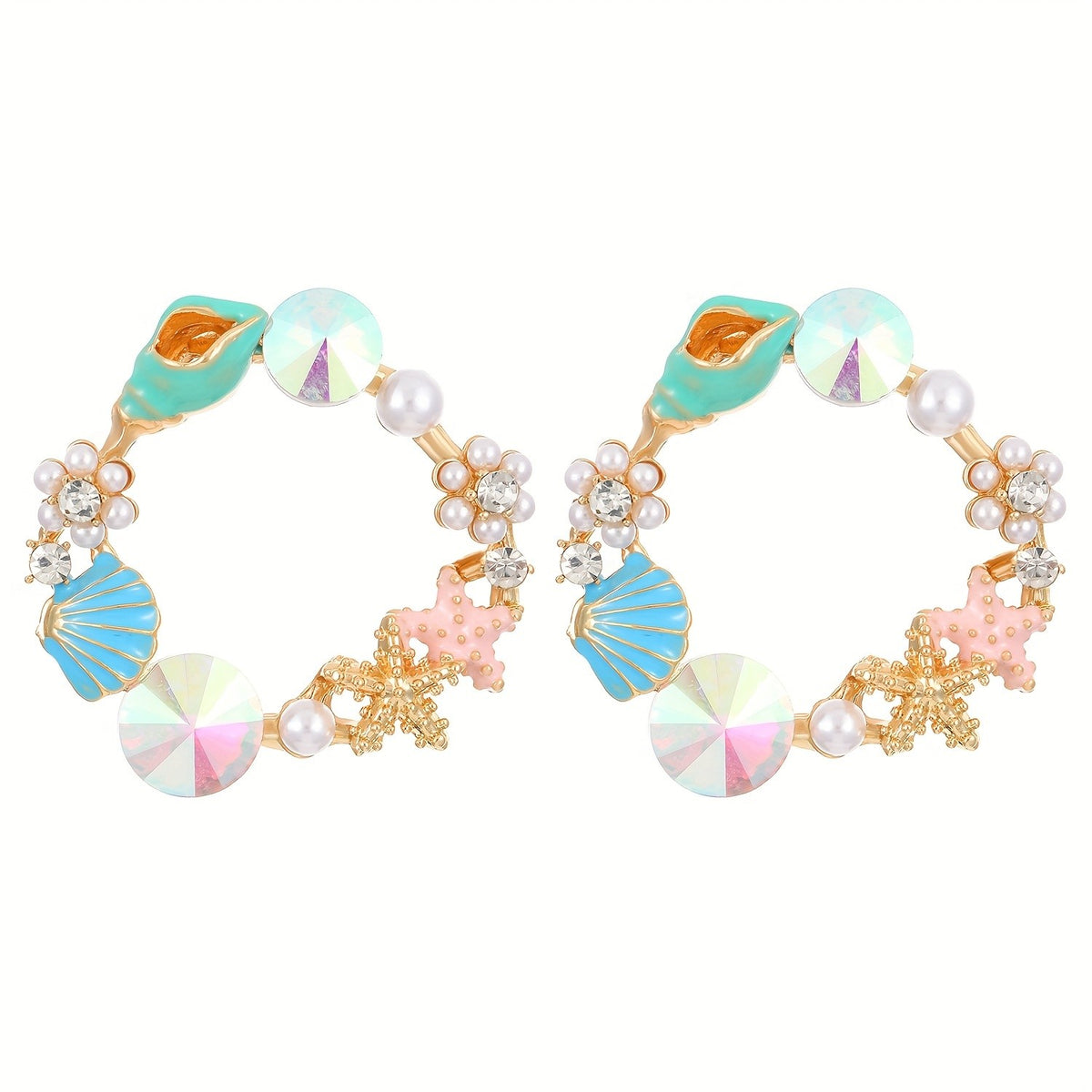 Ocean Shell & Pearl Hoop Earrings