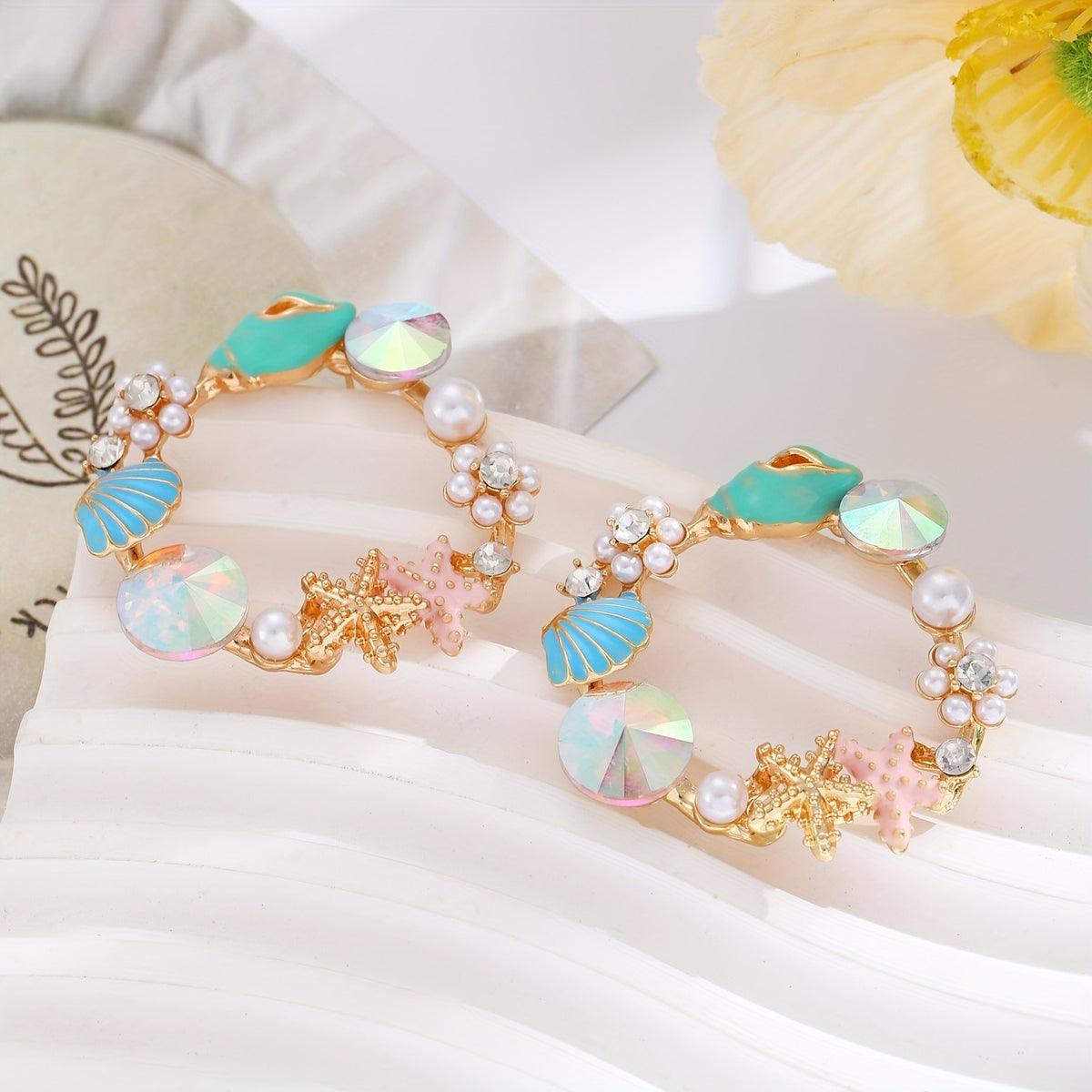 Ocean Shell & Pearl Hoop Earrings