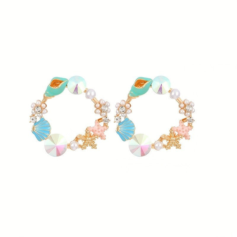 Ocean Shell & Pearl Hoop Earrings