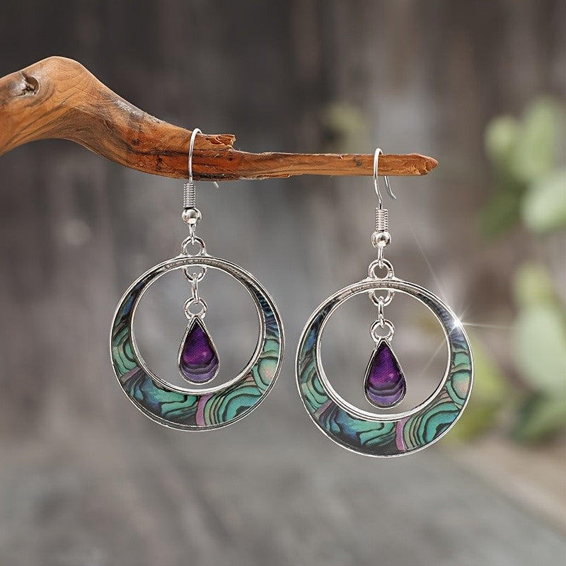 Abalone Hoop Drop Earrings