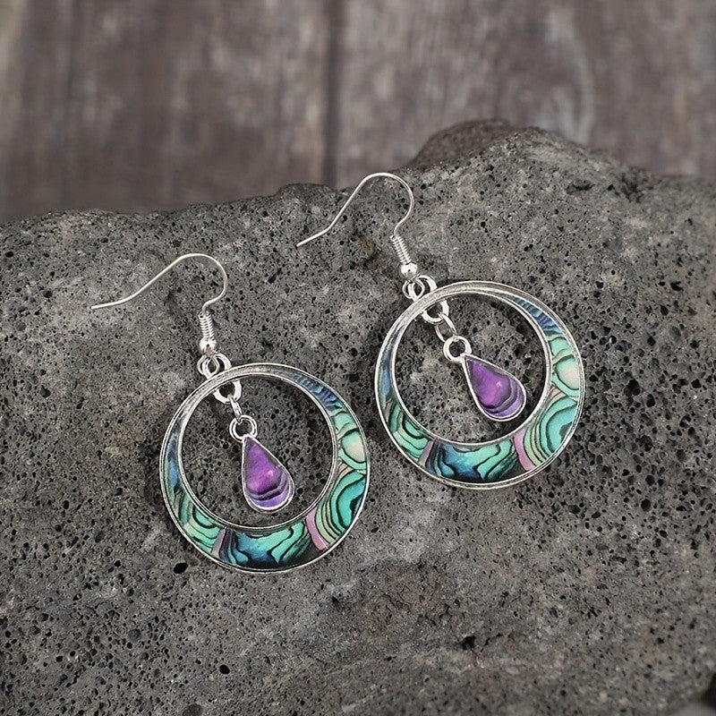 Abalone Hoop Drop Earrings