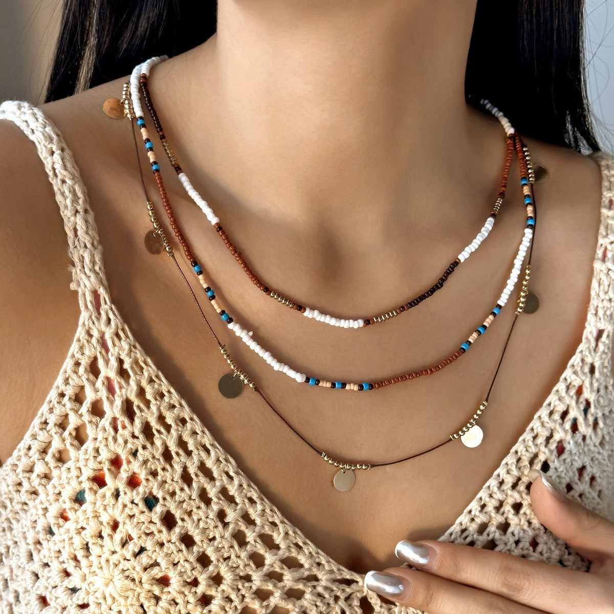 Multi-Strand Disc Charm Necklace
