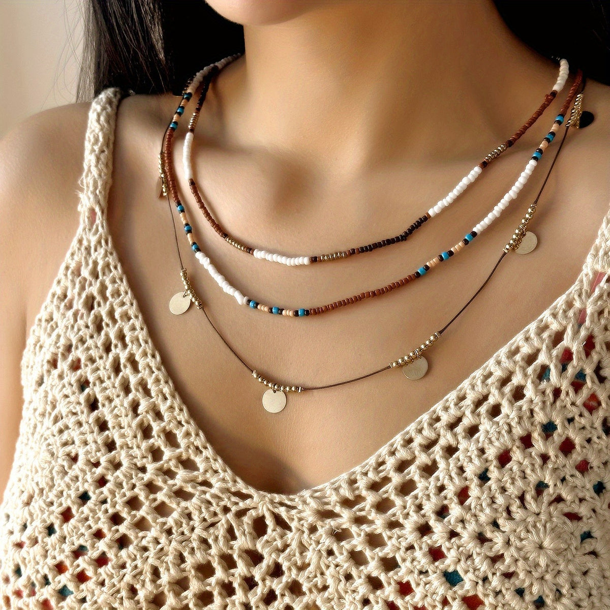 Multi-Strand Disc Charm Necklace