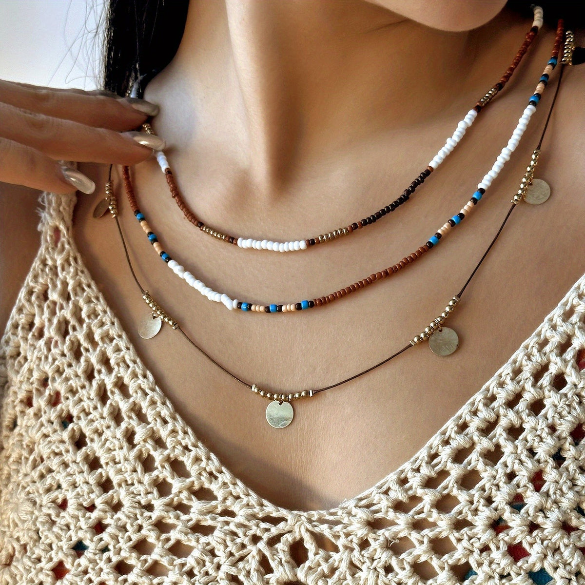Multi-Strand Disc Charm Necklace