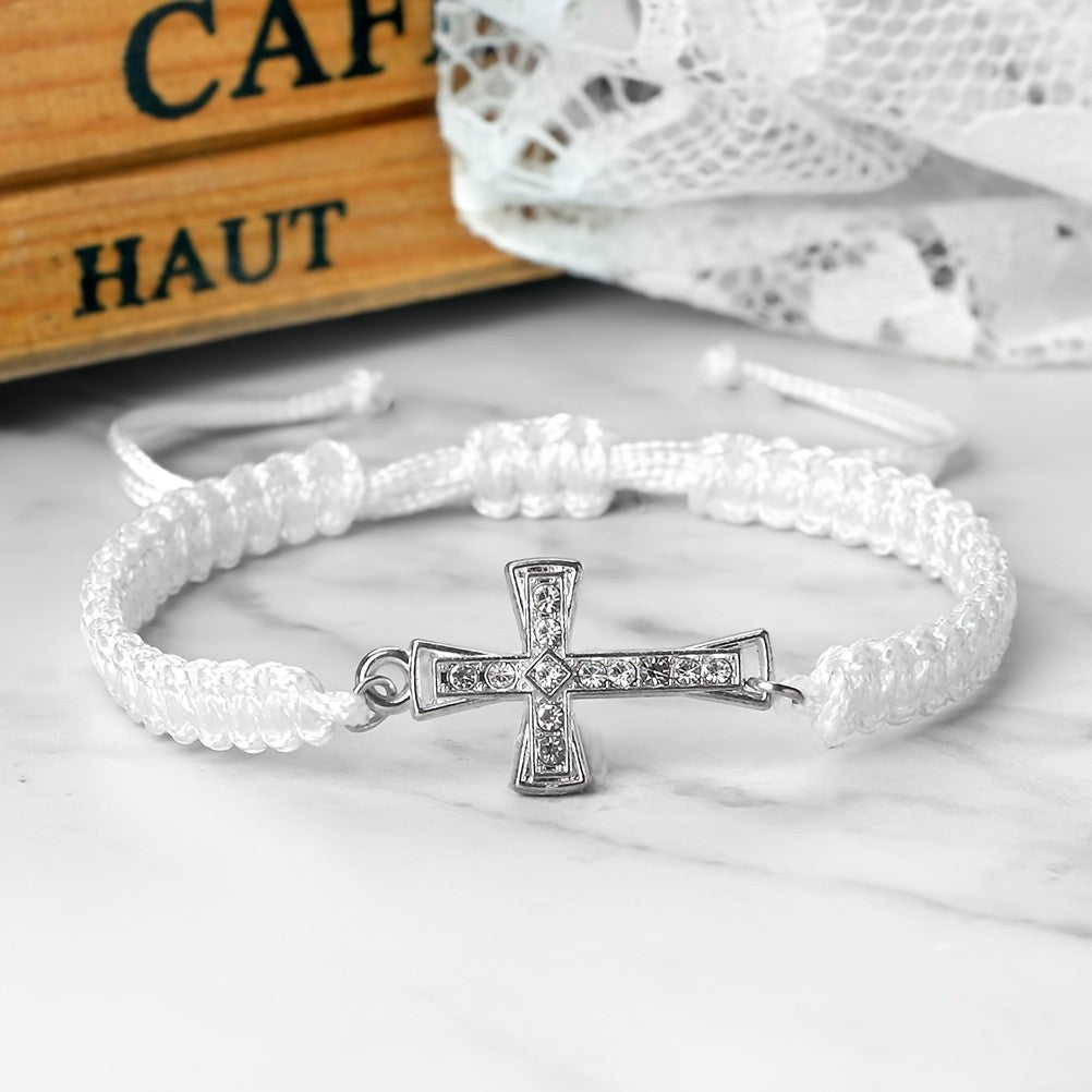 Crystal Cross Woven Cord Bracelet