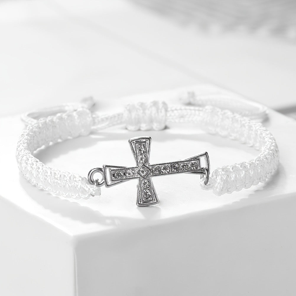 Crystal Cross Woven Cord Bracelet