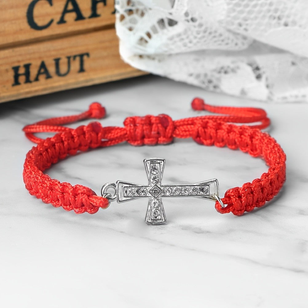 Crystal Cross Woven Cord Bracelet