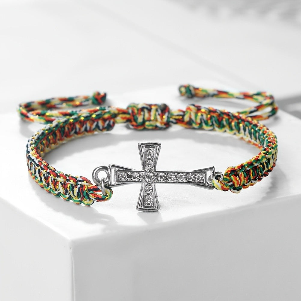 Crystal Cross Woven Cord Bracelet