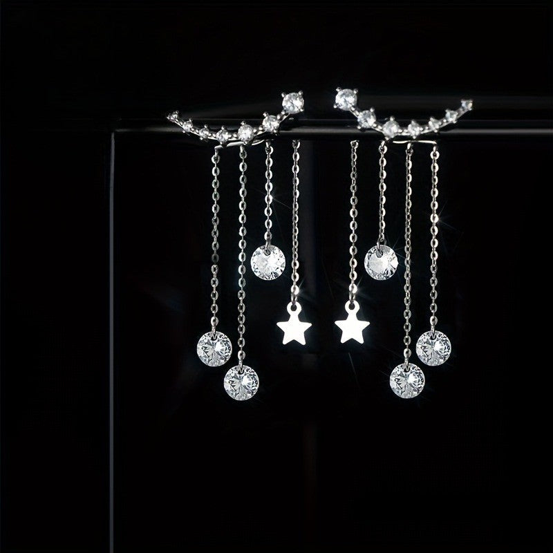 Crystal Star Curve Tassel Earrings