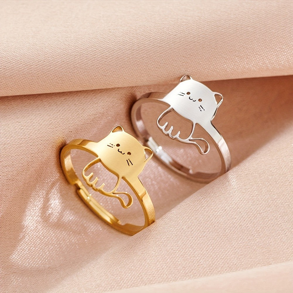 Playful Cat Open Ring