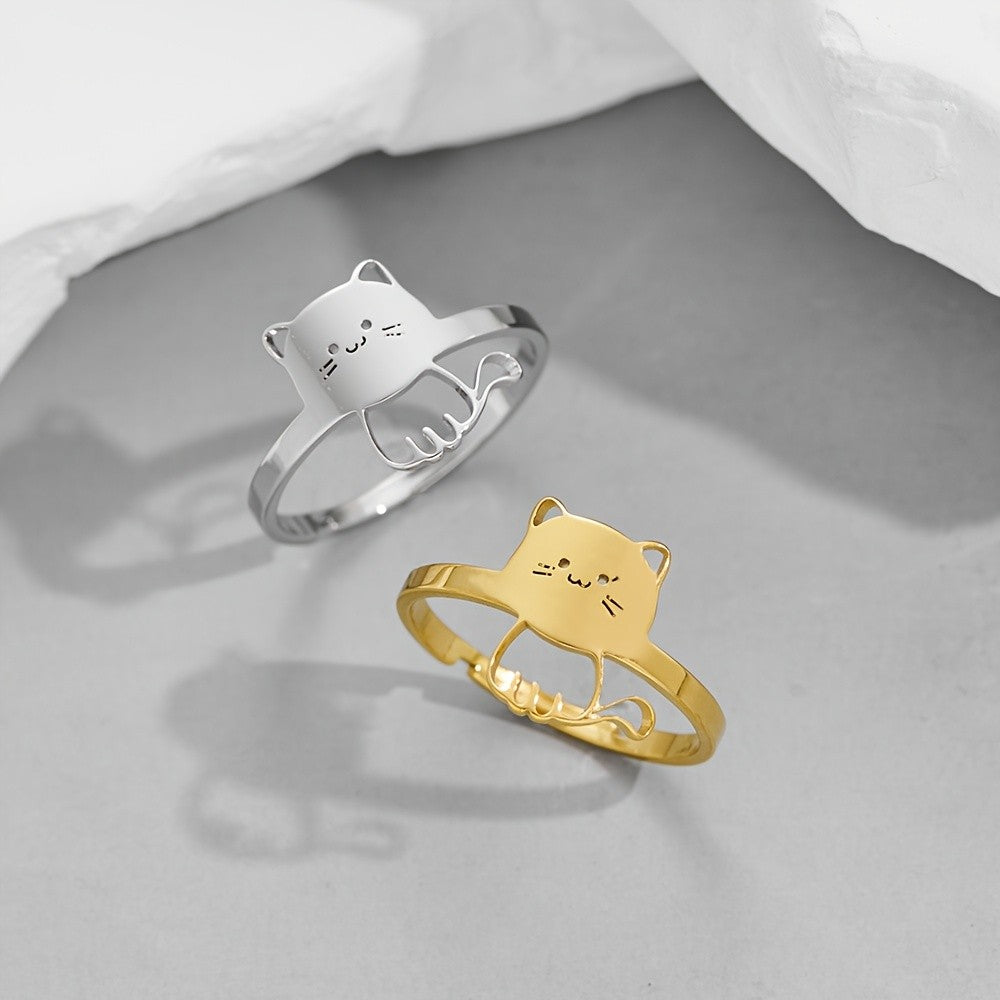 Playful Cat Open Ring