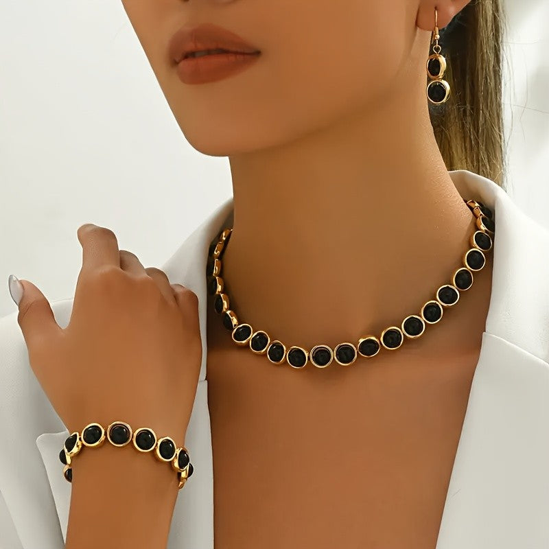 Black Round Link Jewelry Set