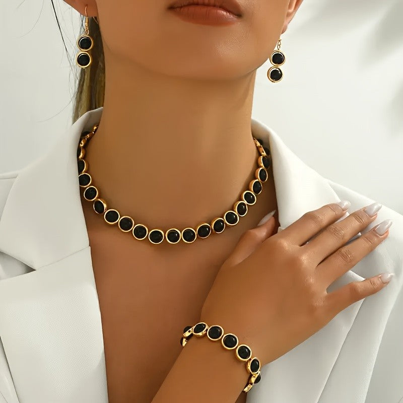 Black Round Link Jewelry Set