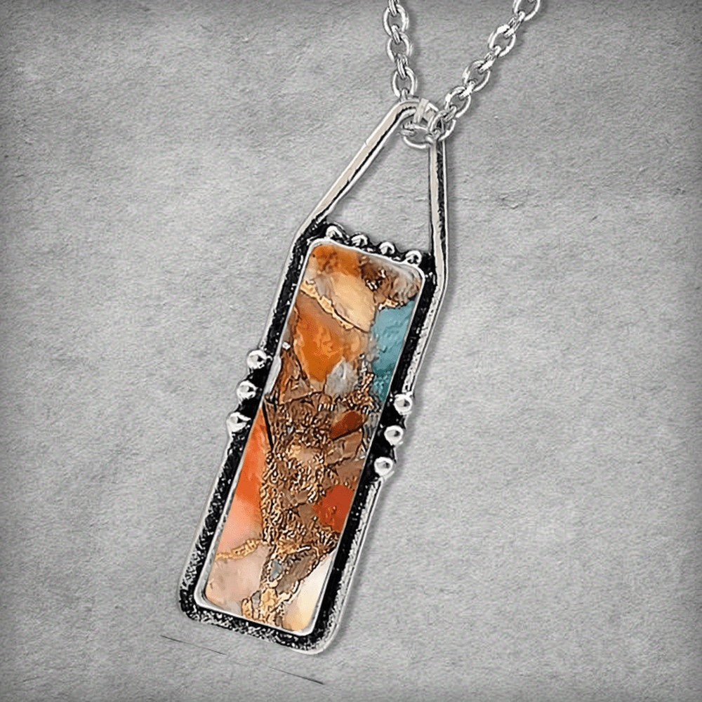 Abstract Earth Tone Rectangle Necklace