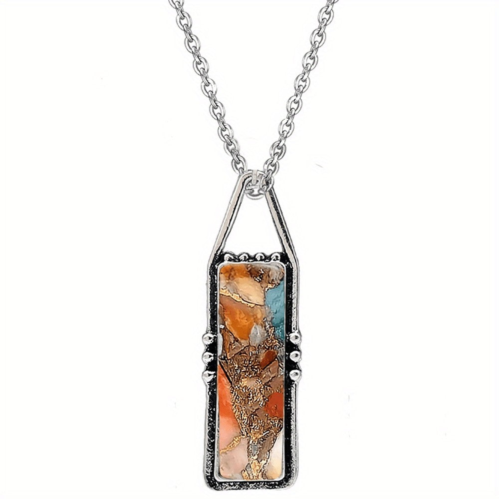 Abstract Earth Tone Rectangle Necklace