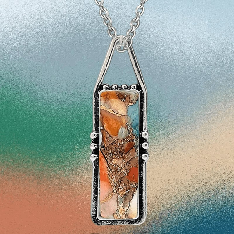 Abstract Earth Tone Rectangle Necklace