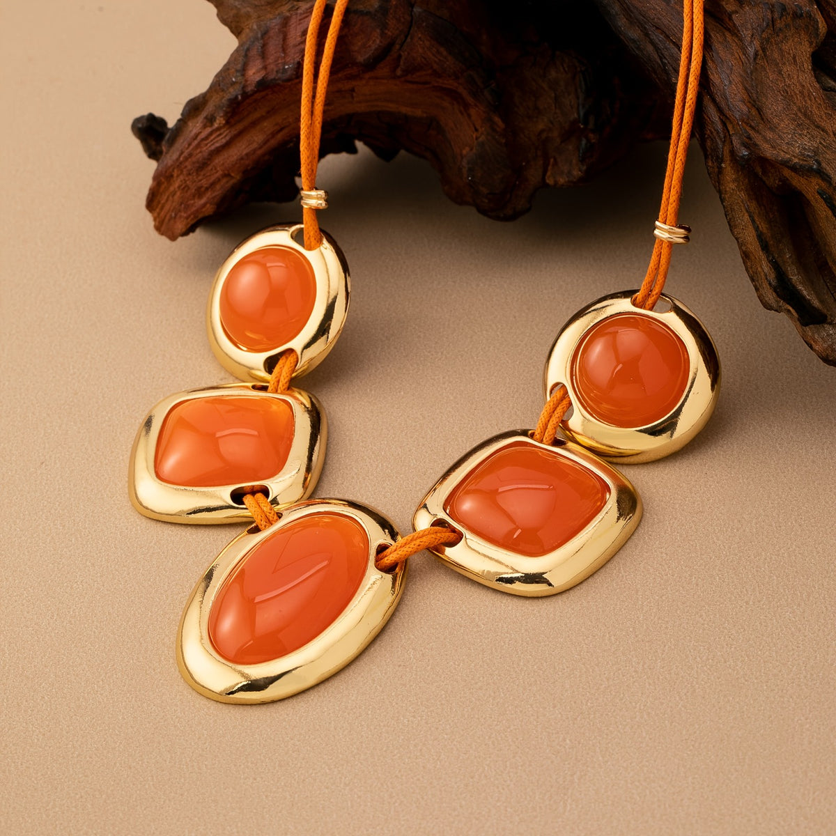Orange Geometric Statement Necklace
