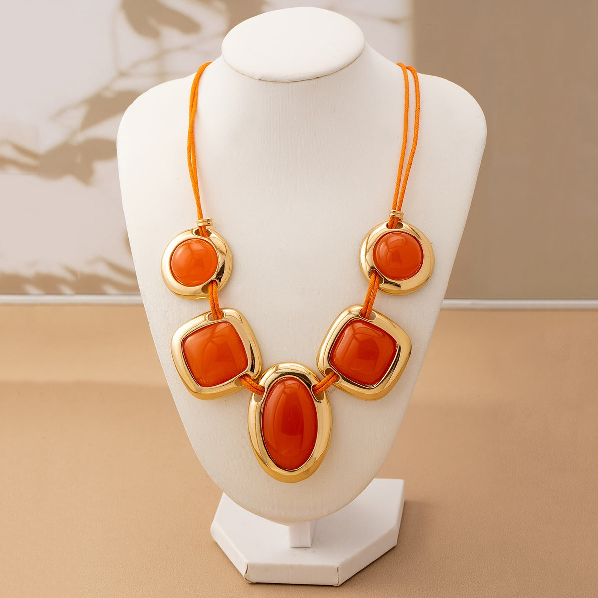 Orange Geometric Statement Necklace