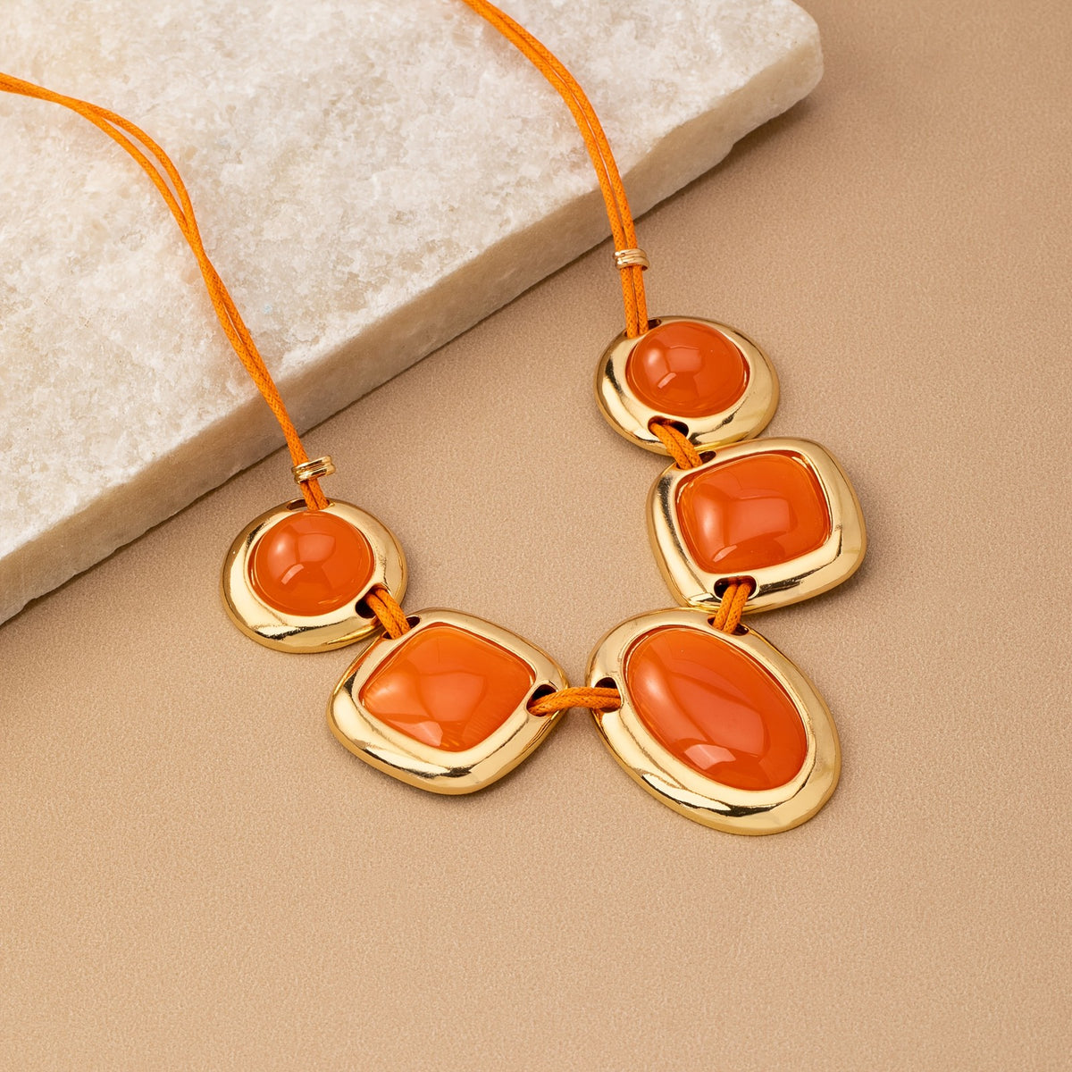 Orange Geometric Statement Necklace