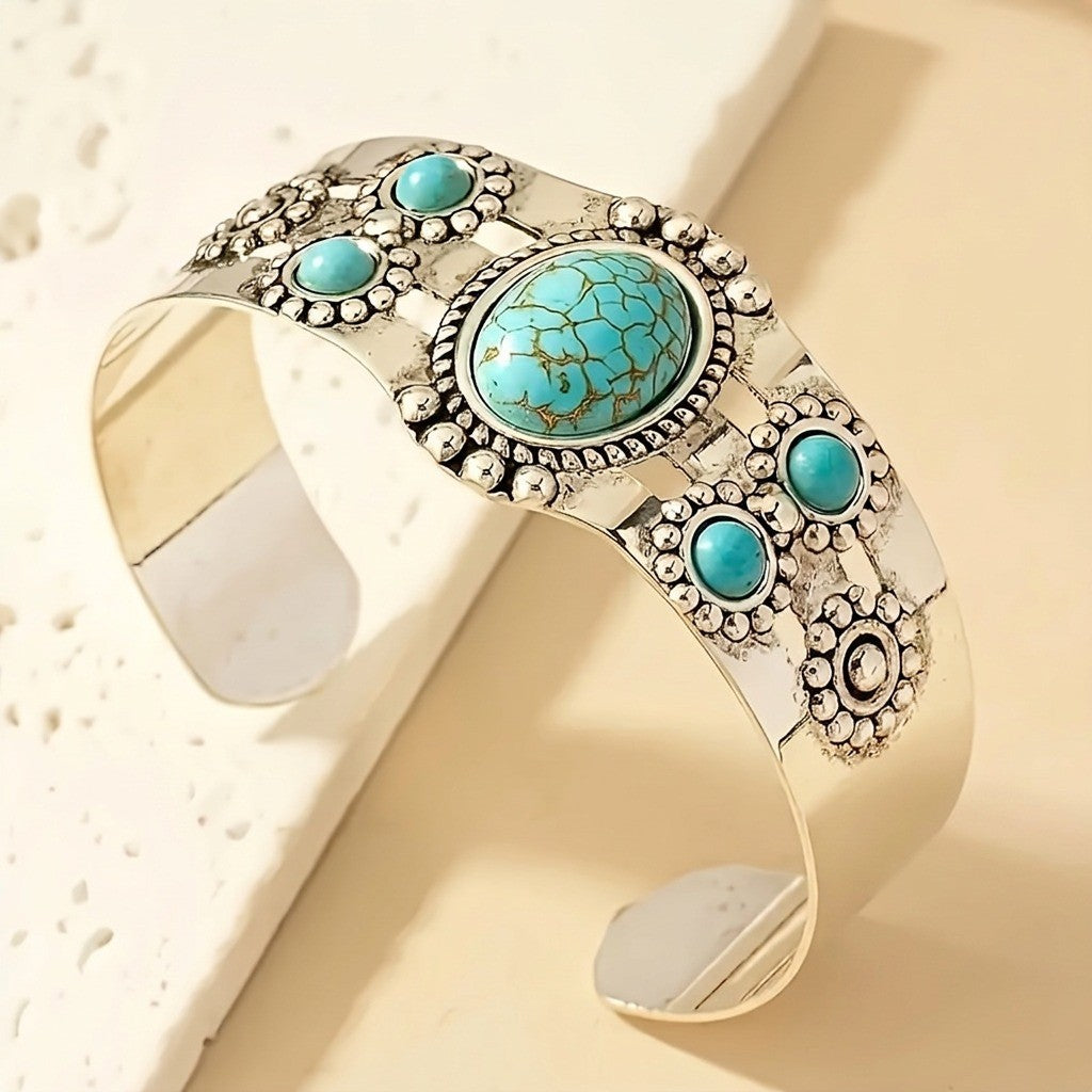 Turquoise & Silver-Tone Cuff Bracelet