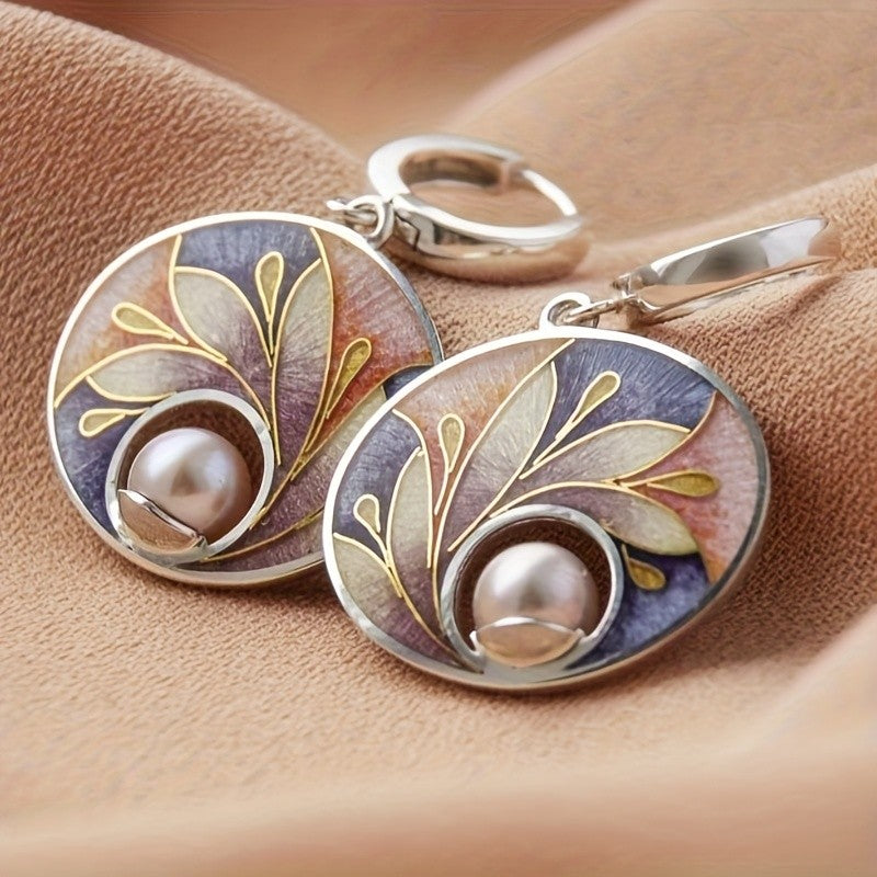 Multicolor Leaf Pearl Drop Earrings
