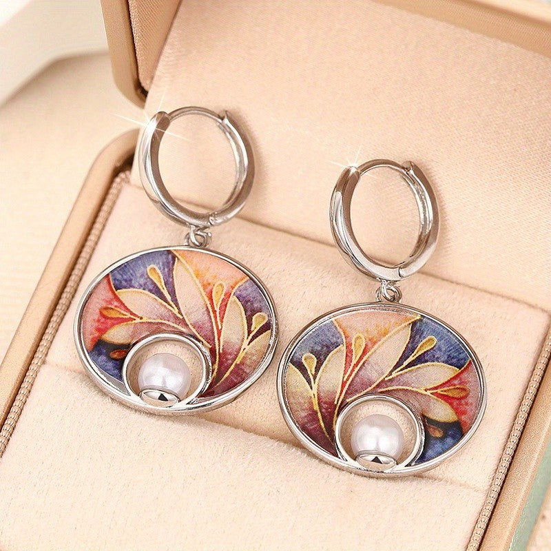 Multicolor Leaf Pearl Drop Earrings