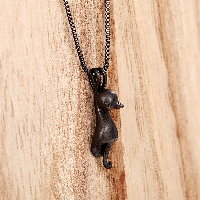 Stretching Cat Pendant Necklace
