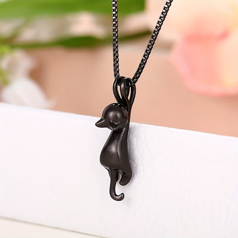 Stretching Cat Pendant Necklace