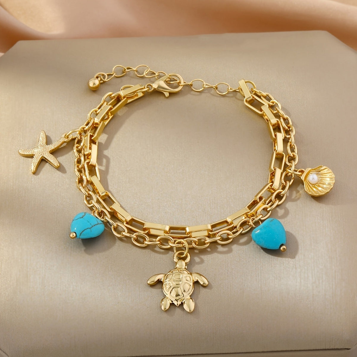 Sun, Turtle & Shell Charm Bracelet