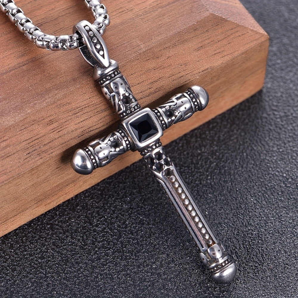 Black Stone Cross Necklace