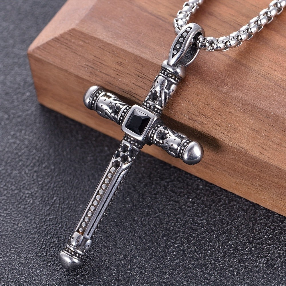 Black Stone Cross Necklace