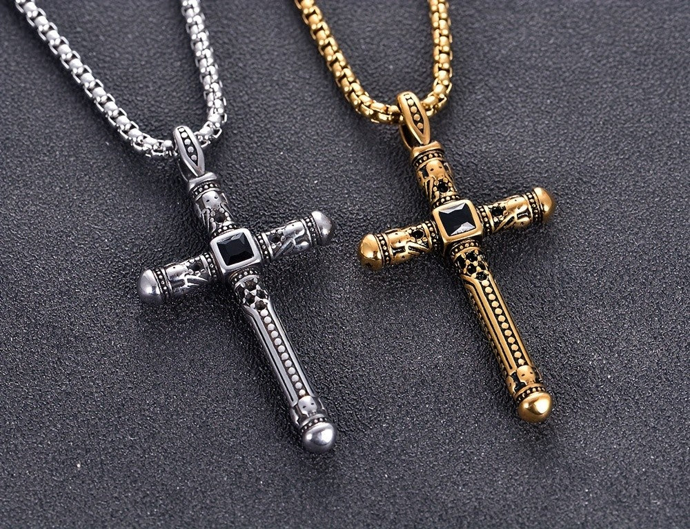 Black Stone Cross Necklace